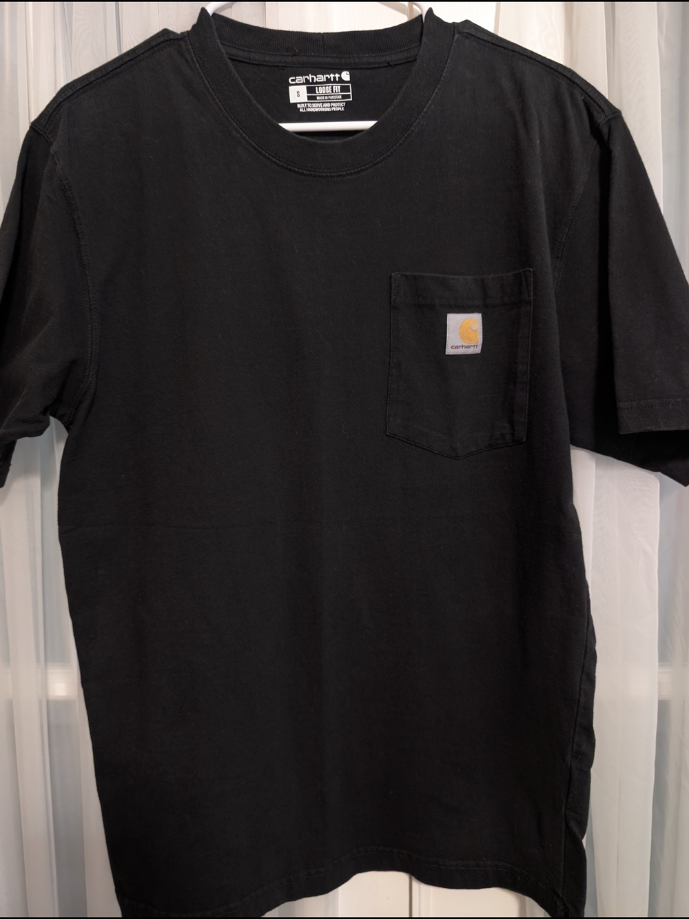 Carhartt Black Short-Sleeve Pocket Tee with Carhartt Logo, EUC